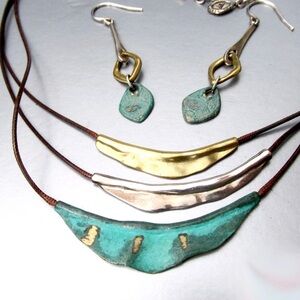 Silpada Vintage Sterling & Patina Brass Cayman Three Strand Necklace